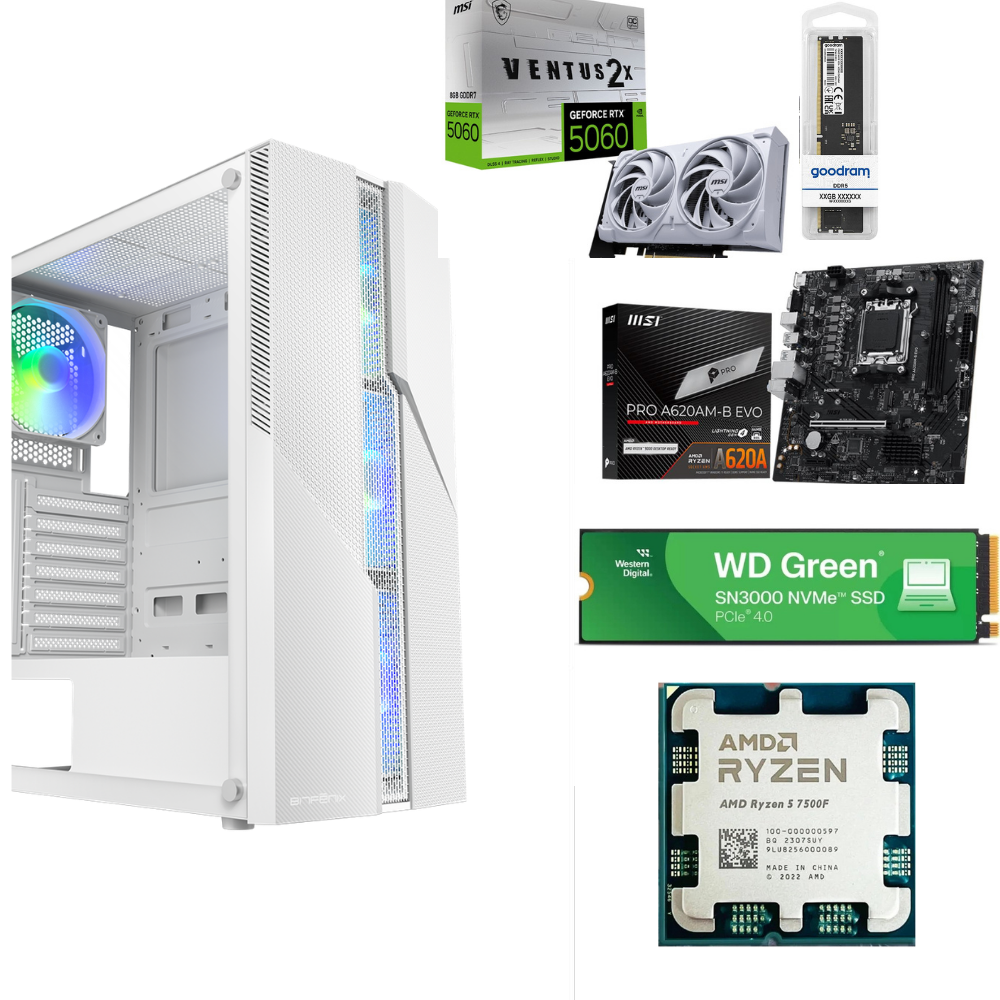 RYZEN 5 7500F / 16GB / 500GB M2 / RTX 5060 / 650W PSU BEYAZ